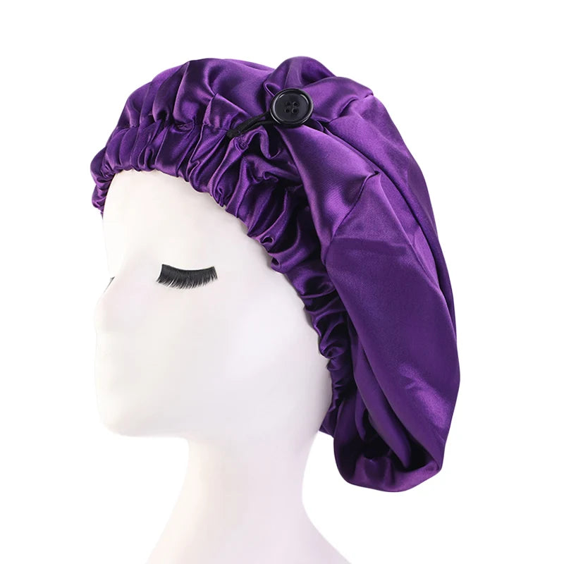New Women Long Satin Bonnet Large Sleep Cap