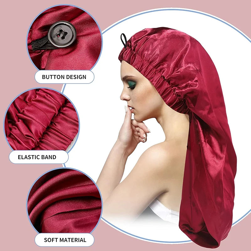 New Women Long Satin Bonnet Large Sleep Cap