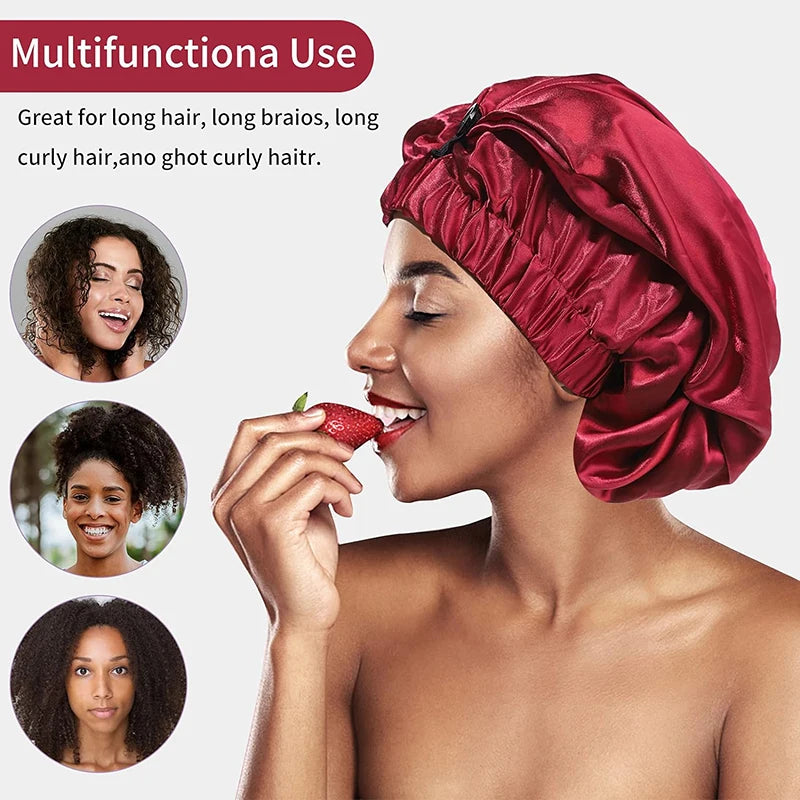 New Women Long Satin Bonnet Large Sleep Cap