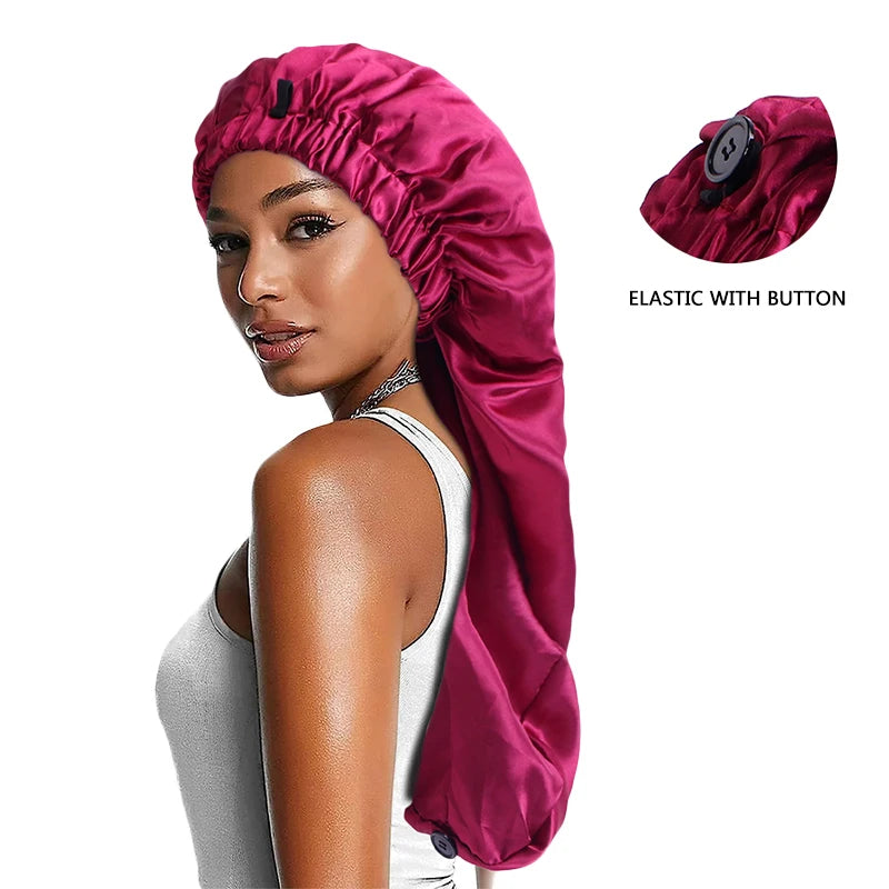 New Women Long Satin Bonnet Large Sleep Cap